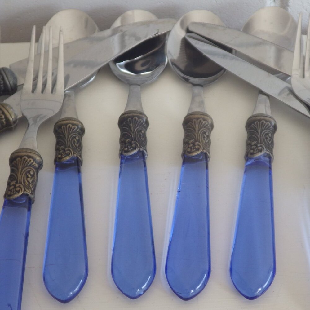 INOX EME Contemporary Juicy Blue Acrylic Cutlery Flatware Set